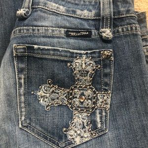 Miss Me Jeans Size 28x29 Bling With Cross Design on Back Pockets/good condition